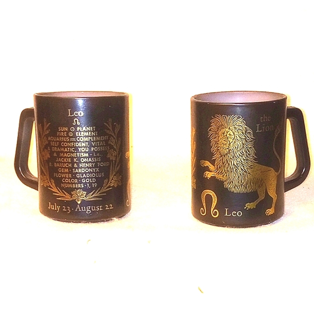 A pair of two Federal Glass astrological sign Leo coffee mugs rare